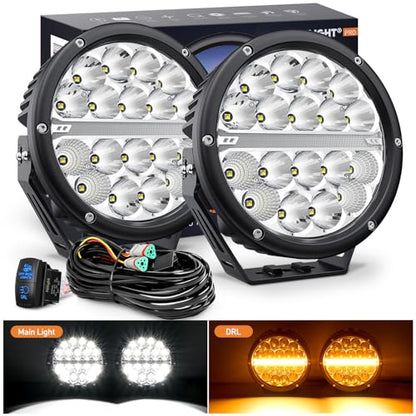 Nilight 7" Round LED Offroad Driving Light with Amber DRL 90W IP68 - color: 2Pcs 90w 7Inch amber DRL Light Kit