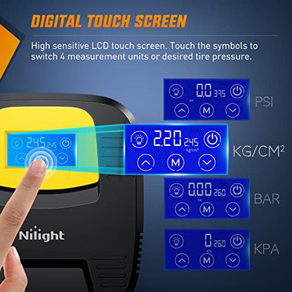 Nilight Digital Tire Inflator Air Compressor Portable Pump w/Pressure Gauge - color: Touch Screen Air Pump