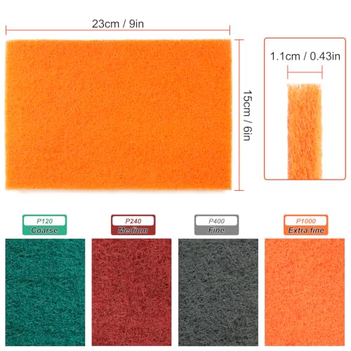12 Pack 6" x 9" Ultra-Fine Scuff Pads, Orange 1000 Grit – Non-Woven General Purpose Scuff Pads for Finishing, Polishing & Smooth Surface Prep – Thick Design for Auto Body & Woodworking - color: Orange P1000*12pcs