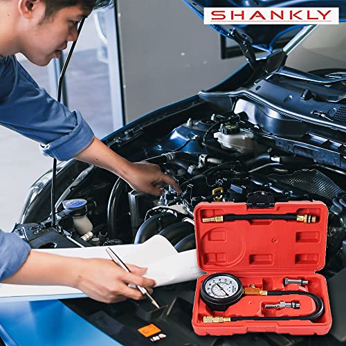 Engine Compression Tester Automotive Fuel Pressure Tester Kit, Engine Compression Gauges Tool 1000 PSI with Cylinder Compression Tester Hose and 14mm/18mmSolid Short Adapter