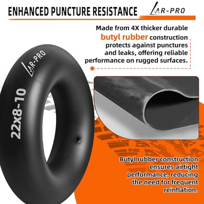 AR-PRO Relacement 22x8-10, 22x9-10 Inner Tubes for ATV, Lawn Tractor, Mowers, Golf Cart, Snow Blowers, and More - with TR6 Straight Metal Valve Stems - Made from Durable Butyl Rubber (2-Pack) - size: 22x8-10,TR-6