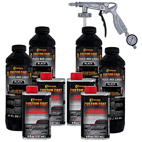 Custom Coat Black Urethane Spray-On Truck Bed Liner Kit with Gun, 1 Gallon - color: Black, size: 1 Gallon Kit with Gun