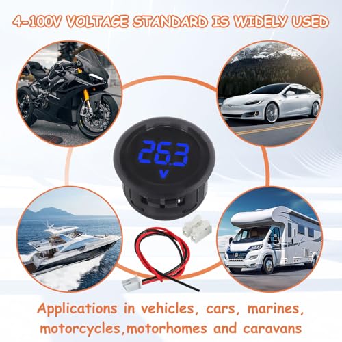 2 Pieces DC 4V-100V Voltmeter Gauge (Blue) - color: Blue, size: Not Waterproof