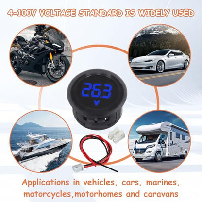 2 Pieces DC 4V-100V Voltmeter Gauge (Blue) - color: Blue, size: Not Waterproof