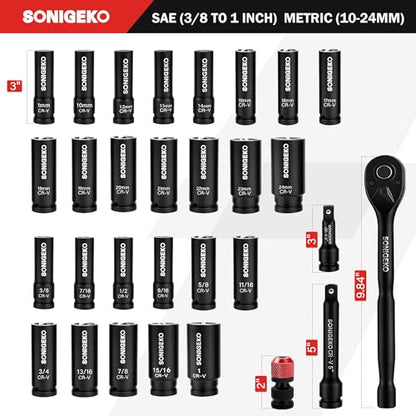 30-Piece 1/2" Drive Deep Impact Socket Set - size: 30 PCS, 1/2" Socket Set, Metric & SAE