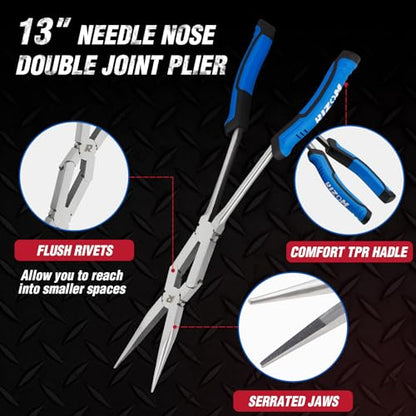 Rizom 3-Piece Long Needle Nose Pliers Set, 13'' Double Jointed Long Pliers - size: 3PCS