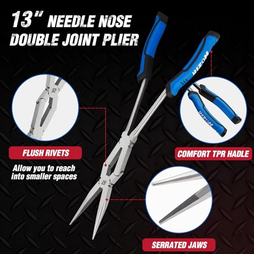 Rizom 3-Piece Long Needle Nose Pliers Set, 13'' Double Jointed Long Pliers - size: 3PCS