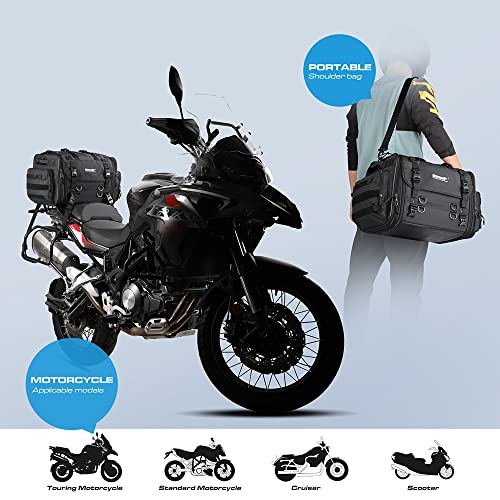 Rhinowalk Motorcycle Tail Bag Expandable Motorcycle Travel Luggage 60L Waterproof All Weather/Trunk/Rack Bag with Sissy Bar Straps-Black - size: Black 40-60L