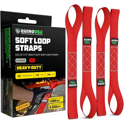 Rhino USA Soft Loop Tie Down Straps (4-Pack) - Motorcycle Handlebar Straps - color: Red 4-Pack
