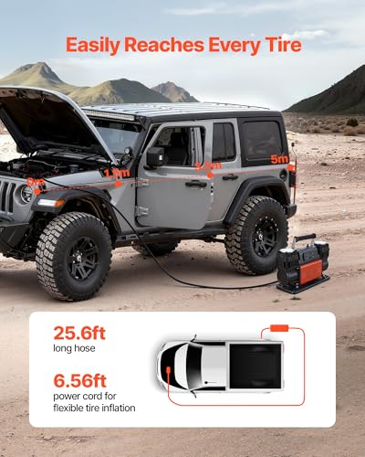 VEVOR Dual-Cylinder Heavy Duty Air Compressor, 10.6CFM Auto-Stop Portable Tire Inflator, 12V 150PSI Offroad Air Pump with LCD Digital Display & Adapters for Truck Car SUV 4 x 4 Vehicle RV - size: 14.37 x 5.91 x 8.94 inch