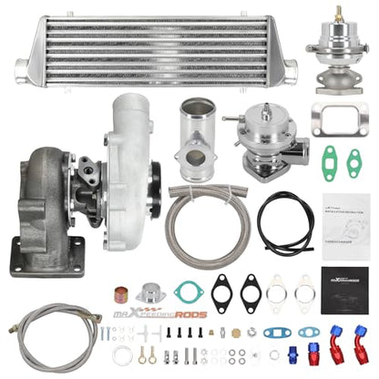 maXpeedingrods T04E T3 T4 Turbo Turbocharger Kit 400HP with Wastegate + Oil Feed Return Line Kit