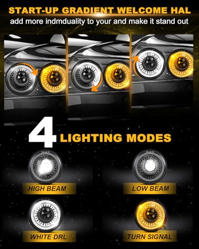 CO LIGHT 4PC 5 3/4'' 5.75 inch LED Headlight, with Start-up Gradient Welcome Halo Turn Signals DRL Anti-Glare Amber Lights Compatible with Chevelle, El Caminos, Firebird, Semi 349 359 Set (4pc) - color: M8X