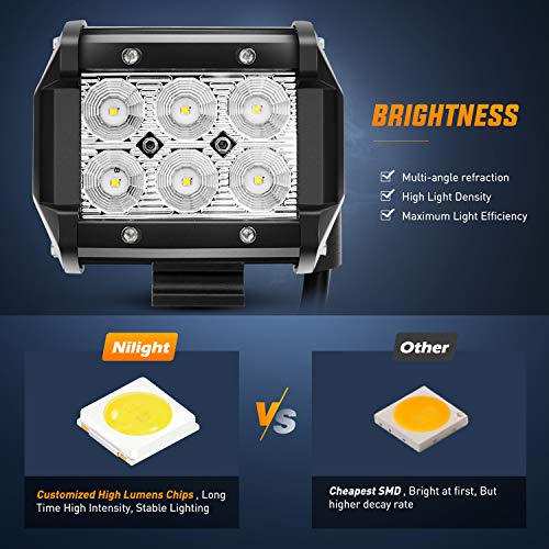Nilight 2PCS 4 Inch Flood LED Light Pods Kit 18W - color: 2Pcs 18W 4Inch LED Flood Light w/5Pin Wiring Harness