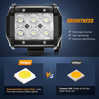Nilight 2PCS 4 Inch Flood LED Light Pods Kit 18W - color: 2Pcs 18W 4Inch LED Flood Light w/5Pin Wiring Harness