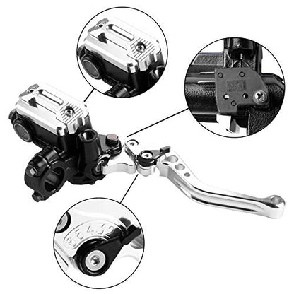 Universal Motorcycle 7/8" 22mm Handlebar Brake Master Cylinder Clutch Lever CNC Left & Right Set Compatible with Harley Honda Kawasaki Suzuki Yamaha（ Piston Diameter 12.7mm(Silver) - color: Silver