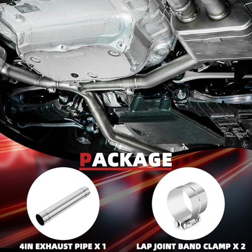 LCGP 4 Inch Straight Exhaust Pipe, 4" Stainless Steel Straight Muffler Replacement Pipe, 20" Length Mandrel Exhaust Tube with Two Lap Joint Band Clamps(New Version) - size: 4 Inch, style: 20 Inch Long