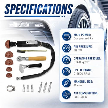 Air Tire Repair Polish Patch Kit with 2500RPM Air Tire Buffer