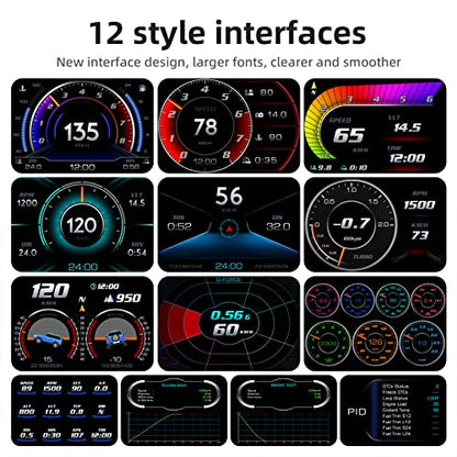 AZIJYV Obd2 Gauge Display with Speed, Heads Up Display for Cars P24, Fuel Consumption, RPM, Overspeed Alarm, OBD+GPS Digital Speedometer Suitable for All Car