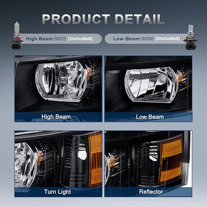KUIPERAUTO Headlight Assembly Compatible with 2007-2013 Chevy Chevrolet Silverado 1500 2500HD 3500HD Front Lamp with Bulb Black Housing/Clear Lens/Amber Corner - color: Black/Clear/Amber