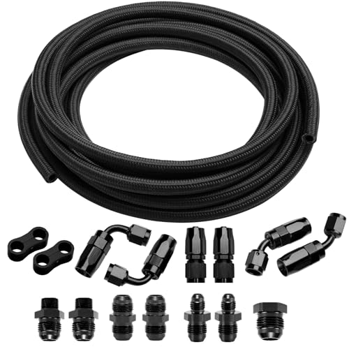 6AN Fuel Line Kit Nylon Braided CPE Fuel Line Hose 10FT With AN6 Hose End Fittings,Black - color: Black, size: 6AN 10FT
