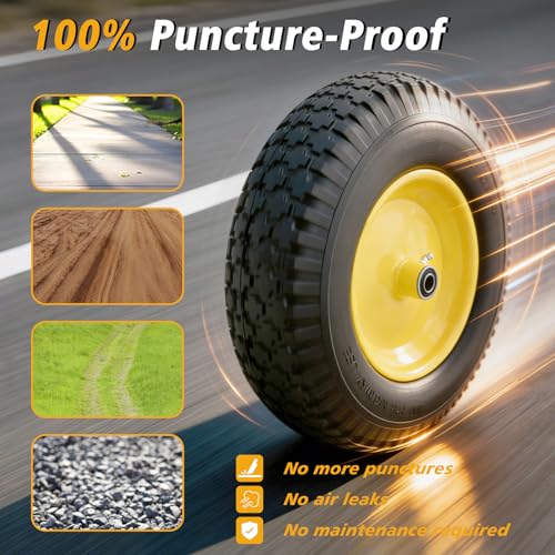 16 Inch 4.80/4.00-8 Flat Free Wheelbarrow Tire and Wheel, 16" Solid Puncture Proof Replacement with 5/8" & 3/4" Bearings, 3"-7” Hub for Garden Cart Wagon Trolley Farm Construction (2 Pack) - color: 2 PACK, size: 16"-4.80/4.00-8"
