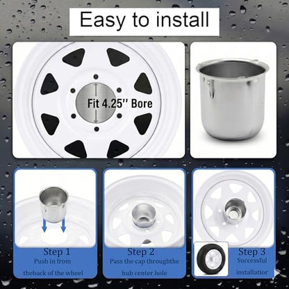 4.25 Inch Sliver Wheel Center Caps Compatible with Trailer Truck RV SUV Wheel Rims, 4Pcs Steel Chrome Push Through Trailer Center Caps, 3.66 Inch Height (4.25in) - size: 4.25in
