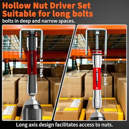 Power Nut Driver Set 19PCS 5-Inch Extended Reach Hollow Nut Driver Shaft