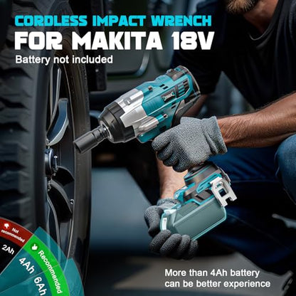 DIYtoolifz Cordless Impact Wrench 1/2" Compatible with Makita 18v Battery, 1700 Ft-lbs High Torque Impact Driver with 6Pcs Sockets & Storage Case, Impact Gun with 4 Modes & LED Light(Tool Only) - size: 1/2 inch, style: Socket Set Compatible with Makita