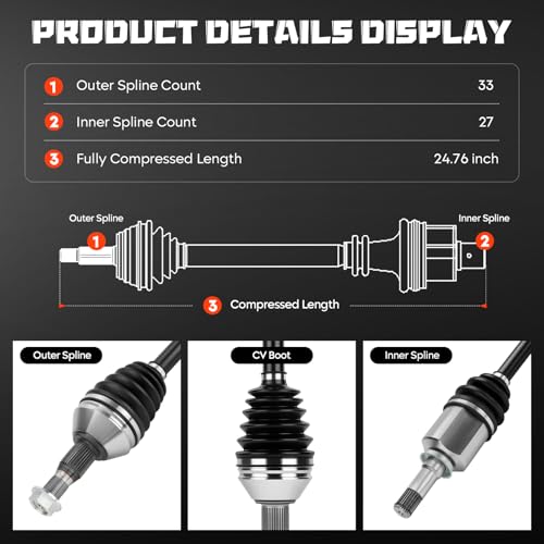 Front Right CV Axle Shaft Assembly V6 3.6L Fits for Chevrolet Impala 2012-2013 (without Police Package), for Impala Limited 2014-2016, 66-1560 1 PC