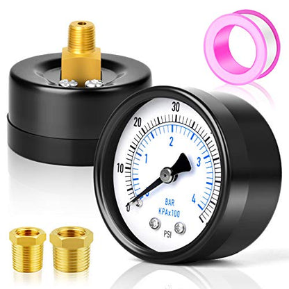 MEANLIN MEASURE 0-60Psi 2" DIAL FACE 1/8" NPT Well Pump Pressure Gauge, with 1/4" NPT and 3/8" NPT Hex Bushing, 3-2-3% Accuracy, Center Back Mount - color: 1/8"NPT Back Mount, size: 0-60Psi