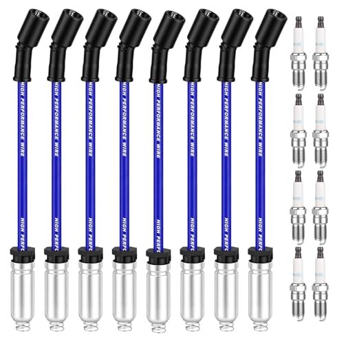 Iridium Spark Plugs and 10mm Blue Wires Set for Chevy GMC LS V8