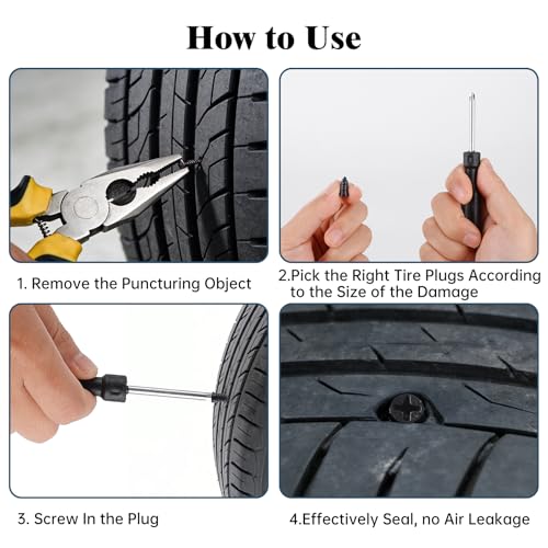 70 PCS Tire Repair Rubber Nail Kit, Screw in Tire Plugs Spiral Rubber Nails, Self Service Puncture Repair Tool for Car, Truck, Motorcycle, Tractor - size: 70PCS
