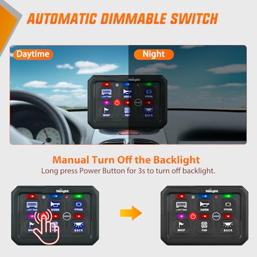 Nilight 6 Gang Switch Panel Blue 12V 60A Circuit Control System 4-Mode - color: Blue, size: 6 Gang Switch 4 Modes