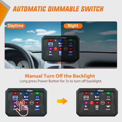 Nilight 6 Gang Switch Panel Blue 12V 60A Circuit Control System 4-Mode - color: Blue, size: 6 Gang Switch 4 Modes