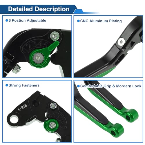 Short/Long Brake Clutch Levers for Kawasaki Ninja ZX6R 00-04 Black - color: Black Handle Green End