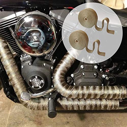 LEDAUT 2 Roll 2" x 50' Titanium Exhaust Heat Wrap Roll for Motorcycle Fiberglass Heat Shield Tape with Stainless Ties