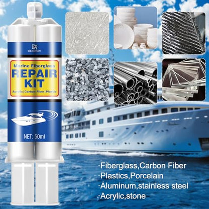 Marine Fiberglass Repair Kit - 3.4oz White Gel Coat & Gelcoat Repair Kit for Boats, Fiberglass Repair Epoxy Filler, Fast Repair for Scratches, Cracks, Holes, Fiber Glass Patch Kit for Acrylic