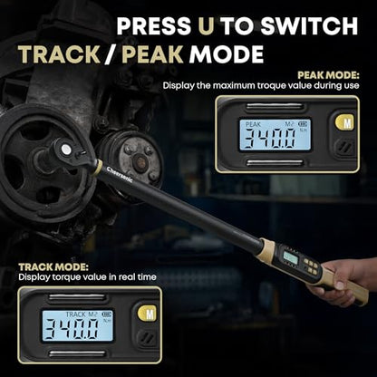 Digital Torque Wrench 1/2 Drive, 12.5-250.8 ft·lb (17-340N.m) ±1% Accuracy Electronic Torque Wrench with Buzzer and LED Heavy Duty Torque Wrench Set with Socket for Car Repair Trucks large machinery - size: 1/2 Drive 12.5-250.8 ft·lb