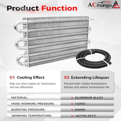 6 Pass Ultra-Cool Tube and Fin Transmission Cooler - color: Silver, size: 6-pass