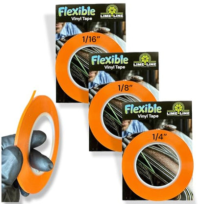 LiME LiNE Flexible Vinyl Fine Line Masking Tape for Automotive Custom Paint, No Residue Fineline Orange 1/4",1/8", 1/16" (Combo Pack) - color: Combo Pack (1/4", 1/8", 1/16")