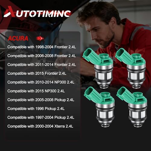 FJ397 Fuel Injectors Set of 4 Compatible with 1998-2004 Frontier 2.4L - color: F-16600-1S700
