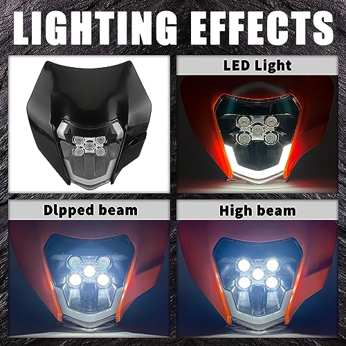 Dirt Bike LED Headlight,Universal Motorcycle Head Lamp Kit Compatible With Motocross Pit Bike Enduro ATV Supermoto 150 250 350 450 500 SX XCW EXC SXF XC SMC R 690(Black) - color: 16-5LED Black