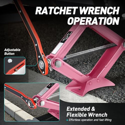 DNA MOTORING Scissor Jack for Car 1.5 Ton (3,306 lbs) Capacity, Pink - color: Pink, style: 1.5 Ton