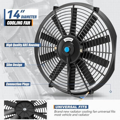 Auto Dynasty 14 inch Universal 12V Electric Radiator Cooling Fan Kit, Black - color: Black, size: 14 Inch Diameter