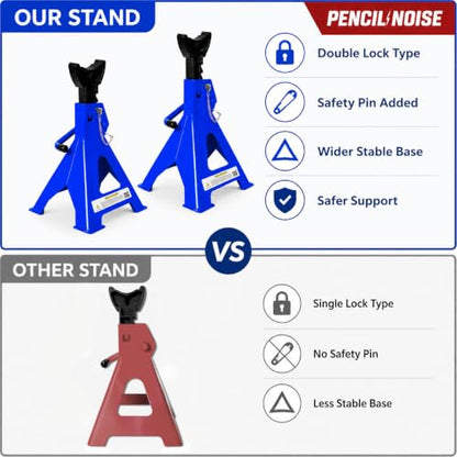 Jack Stands, 3 Ton Capacity with Double Pins Locking and Adjustable Height, Secure Locking Mechanism Stand for Lifting SUVs, Pickups, Cars, and UTVs/ATVs, Blue, 1 Pair - color: Blue