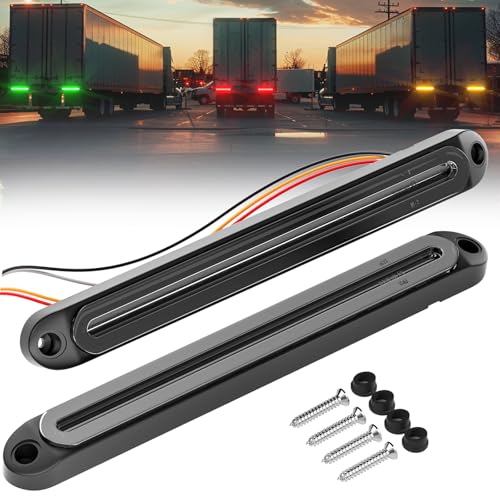 PSEQT 3 Color Trailer Tail Brake Stop Turn Signal Running LED Lights Bar Amber Red Green Rear Identification Marker Waterproof Light Strip for Trailer Truck Pickup Offroad RV ATV UTV Bus Van, 2Pcs - color: Red & Amber & Green