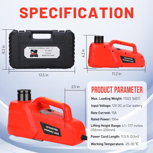 ROGTZ Electric Car Jack Kit 5T Portable Lightweight Auto Hydraulic Car Lift - color: Red