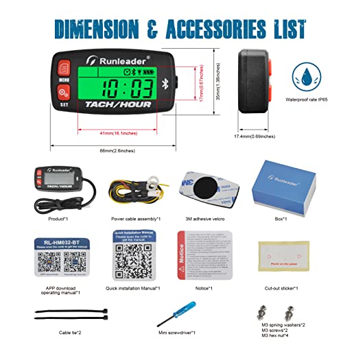 Runleader RL-HM032-BT Bluetooth Shunt Hours Tachometer with Backlight