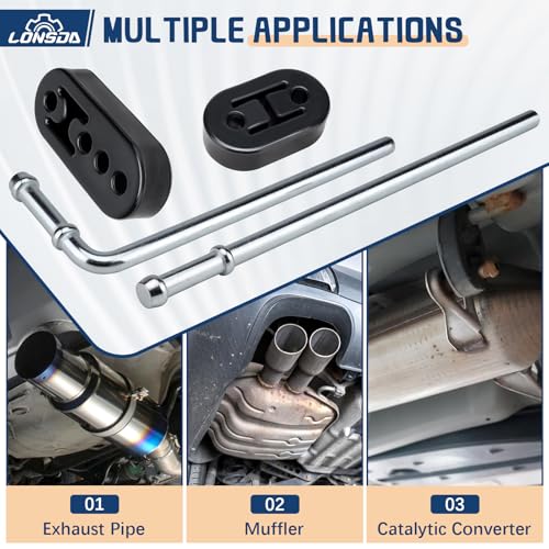 16PCS Universal Exhaust Rubber Hanger Heavy Duty Exhaust Hanger Rod Exhaust Pipe Hanger Weld On - 3/8" Rod 7.6" Long + Straight 10" Long