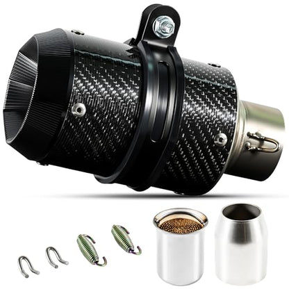 Motorcycle Exhaust, Slip-on Motorcycle Muffler, Carbon Fiber Slip on Exhaust Muffler, Fit for Z900 GSXR750 CBR650 and more, with Complete Accessories, Black